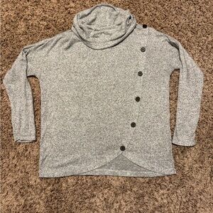 Elegant Gray Cowl Neck Sweater with Button Accents